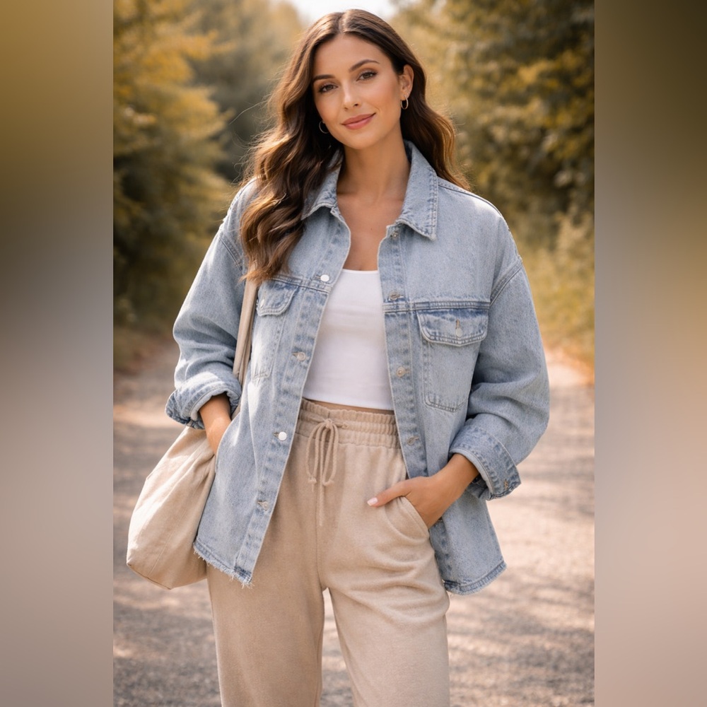 Zara Oversized Light Wash Denim Shirt Jacket Size L